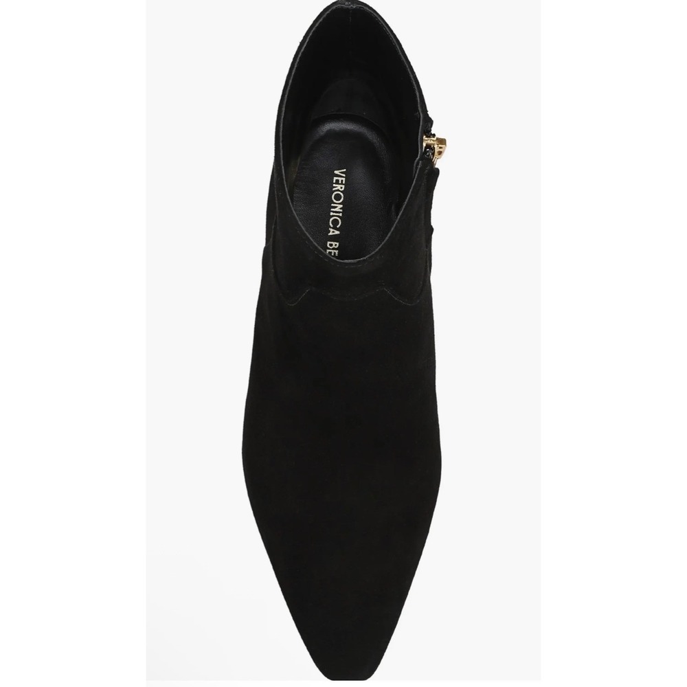 Veronica Beard Black Suede Pointed Toe Kitten Heel Ankle Booties Zip Womens 6 - Picture 7 of 10